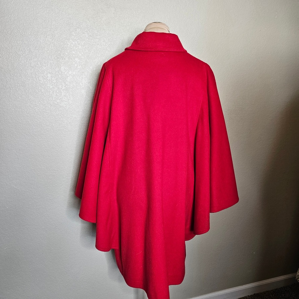 Vintage Red Wool Cape Coat Poncho Toggle Closure Collar Loring Large - Picture 7 of 16